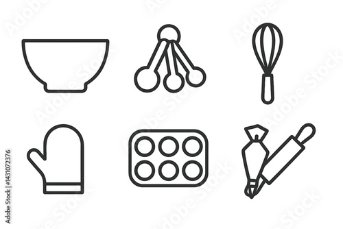Baking icons featuring mixing bowl and whisk