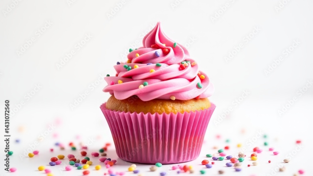 Single Cupcake With Pink Frosting And Sprinkles Single Cupcake With Pink Frosting And Sprinkles
