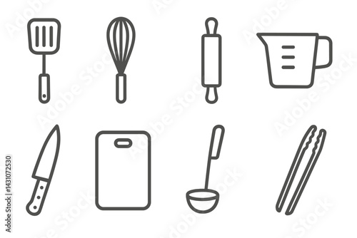 Kitchen utensil icons featuring spatula, whisk, and knife