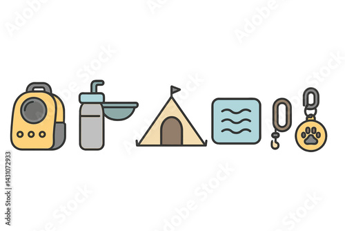 A pet backpack and travel water bottle are featured as icons of pet travel gear