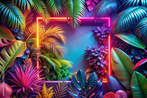 Tropical Foliage with Neon Frame