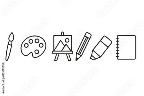 Icons of art supplies that include a paintbrush and palette are featured