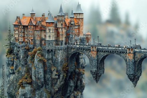 An elaborate castle sitting atop a rocky mountain cliff photo
