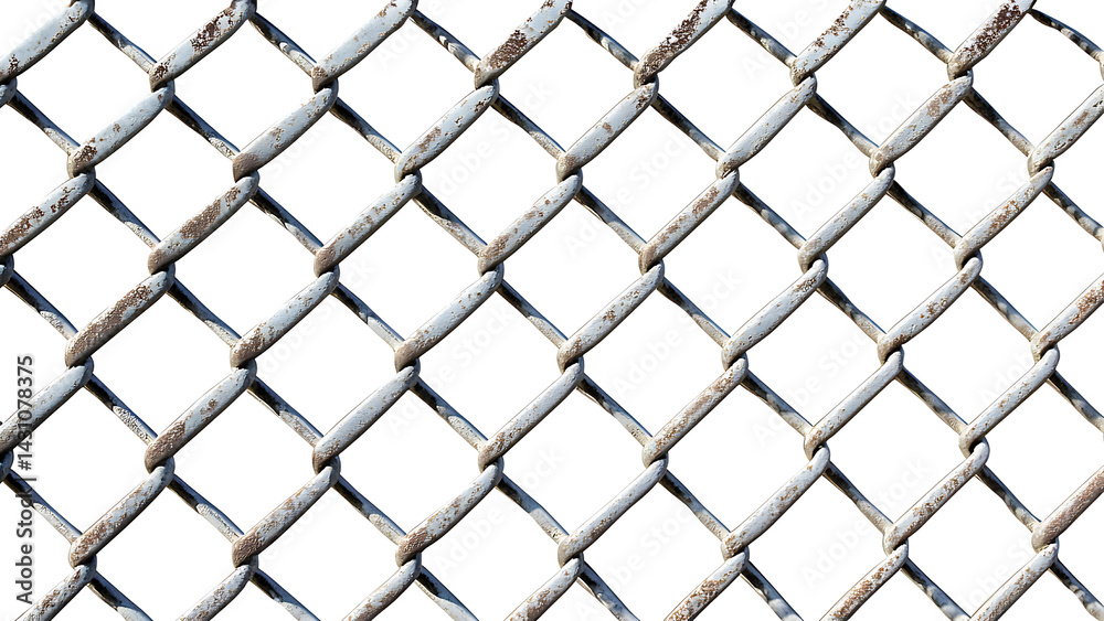 Fototapeta premium Close-up of chain link fence on transparent background.