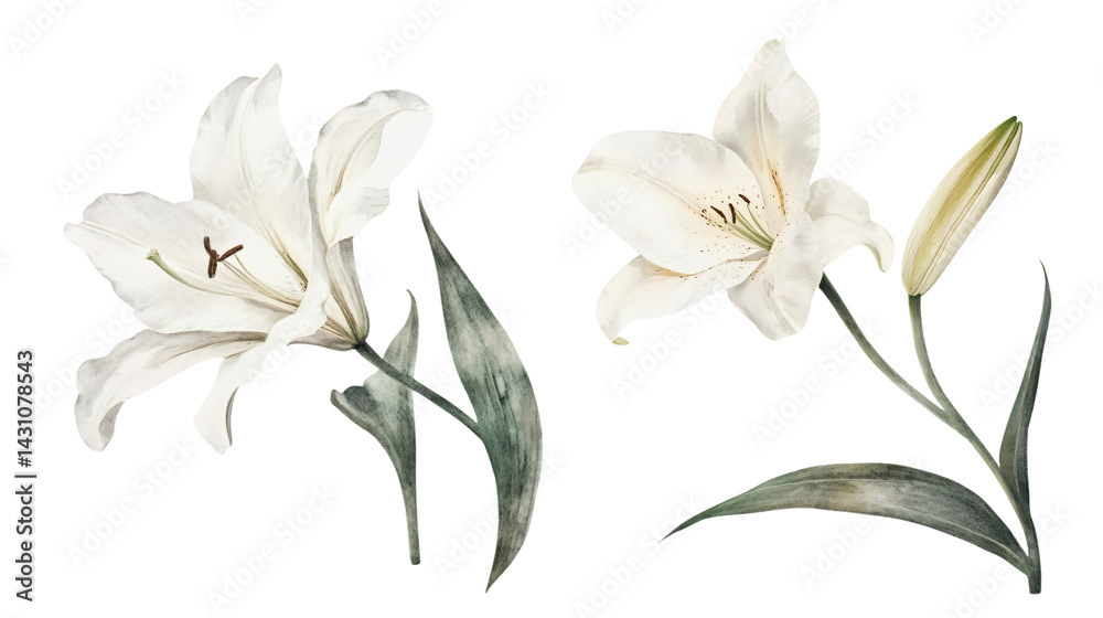 Fototapeta premium Elegant White Lily Flower Isolated on Transparent Background for Floral Designs