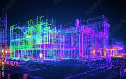 Architectural design, 3D model of a building under construction
