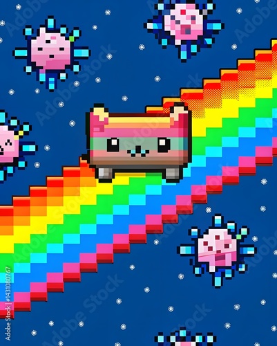 Obraz na płótnie Pixel Art Rainbow Cat w salonie