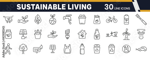 Sustainable Living and Eco Habits Icons – Green Lifestyle, Conscious Consumption, and Daily Eco-Friendly Practices