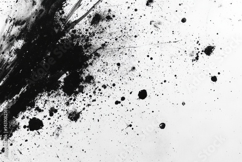 Obraz na płótnie Abstract Black Ink Splatters Create a Chaotic Artistic Texture on White Paper Background Showcasing Creative Expression and Spontaneity Generative AI w salonie