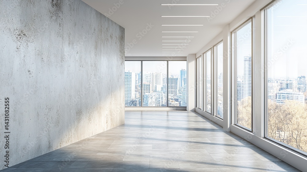 Minimalist Bright Concrete Wall with Large Windows, Soft Natural Light, Clean Architectural Lines, Simple Office Environment Minimalist Bright Concrete Wall with Large Windows, Soft Natural Light, Clean Architectural Lines, Simple Office Environment