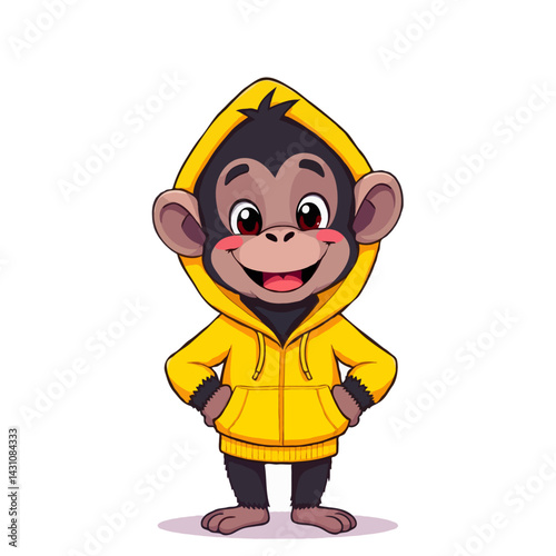 monkey mascot in yellow raincoat