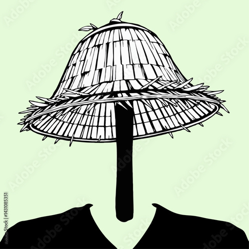 quirky straw hat character in minimalist style vector art