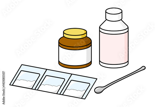 粉薬と散剤のボトルのイラスト