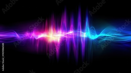 Vibrant sound wave graphic illustrating audio frequencies with colorful light effects