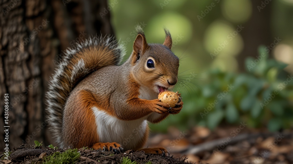 Squirrel eating nut in forest Squirrel eating nut in forest