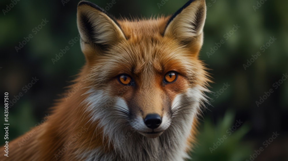 Fototapeta premium Red fox portrait, forest background, wildlife, nature