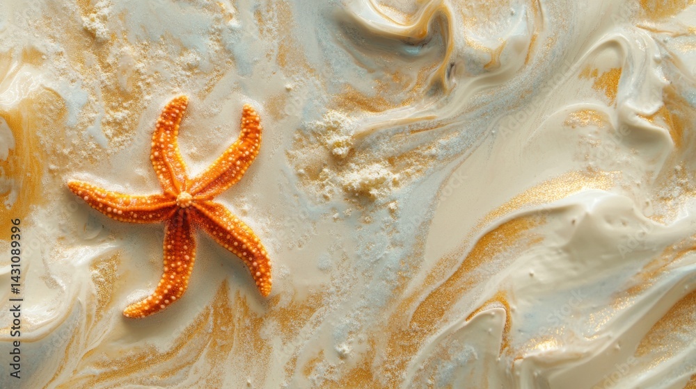 Bright Orange Starfish on Sandy Surface Highlighting Unique Marine Life and Beauty in Coastal Ecosystem Generative AI