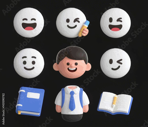 illustration of Student Expressions and School Essentials