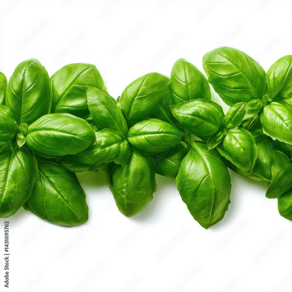 Fototapeta premium Fresh green basil leaves isolated on white background image