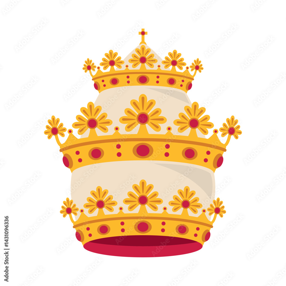 Papal Tiara Ornate Style Golden Details Religious Triple Crown Historical Vestment