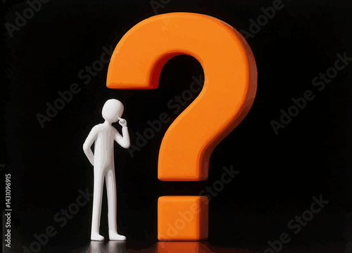 3D Stickman Character Asks Questions in Front of a Big Orange Question Mark