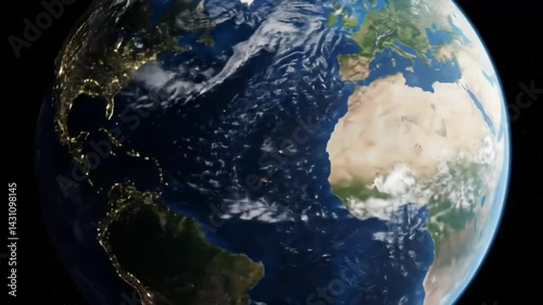 Earth at Daytime and Night Africa, Europe, Asia with City Lights