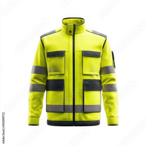 Yellow reflective work jacket isolated on white background