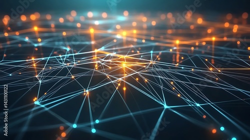 Virtual network hub glowing with digital lines and particle effects