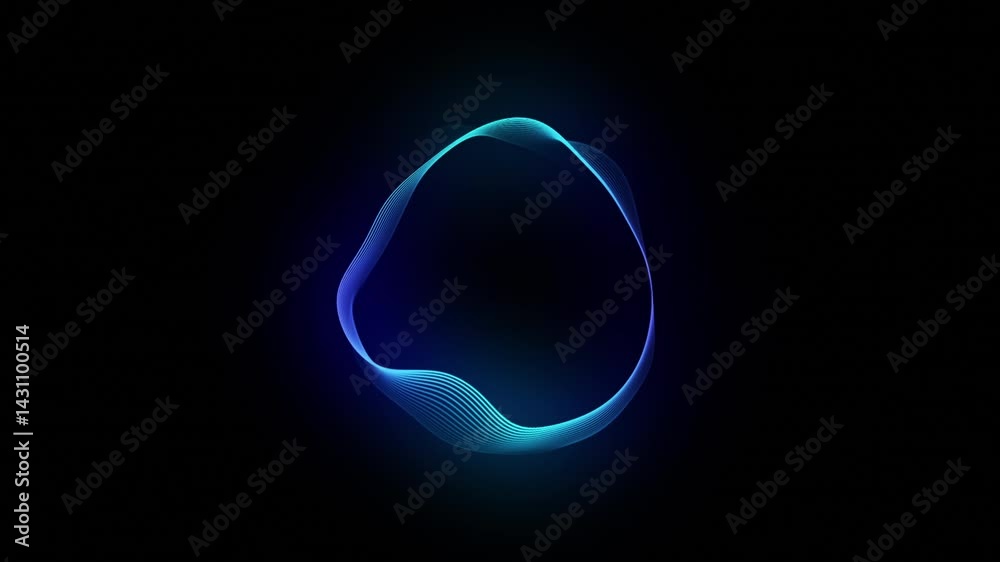 Abstract glowing neon lines forming a blue gradient futuristic 3d shape. Digital technology, big data, artificial intelligence, and virtual assistant concept. Sound waves and audio spectrum. 4k loop.