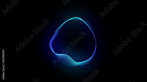 Abstract glowing neon lines forming a blue gradient futuristic 3d shape. Digital technology, big data, artificial intelligence, and virtual assistant concept. Sound waves and audio spectrum. 4k loop.