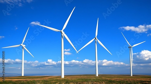 Wind turbines blue sky sustainability Earth Day renewable energy
