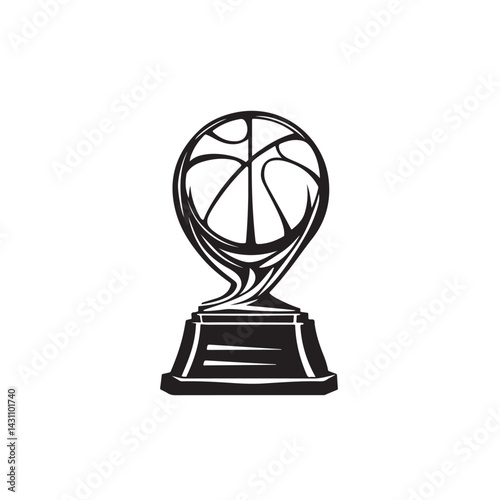 Classic Basketball Trophy Line Art Drawing