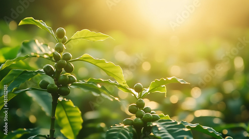 Young coffee seedlings in gentle light, symbolizing growth and natural beginnings.
