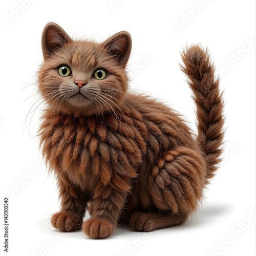 Kotten crafted in a cozy, thick wool texture style with isolated white background	 photo