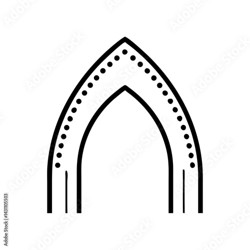 Outline icon of a Gothic arch with pointed tip and detailed edges.