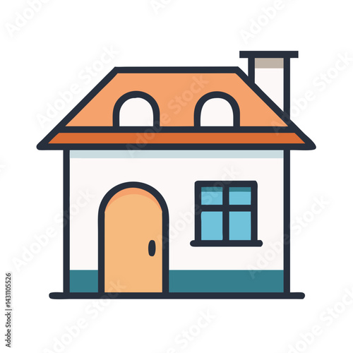 Small villa icon with tiled roof, shutters, and front door — Mediterranean style.
