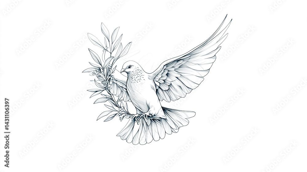 Fototapeta premium A dove carrying an olive branch in flight