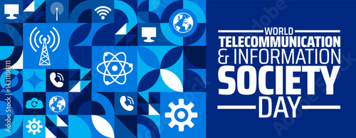 World Telecommunication and Information Society Day Geometric shape pattern background banner or poster design template. observed every year in May. Holiday concept. Use to any Template, card, poster