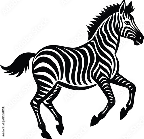 Silhouette of a galloping zebra in profile minimalistic vector style perfect for safari or monochrome design themes