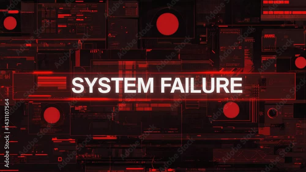 System failure notification warning message displayed on the screen in a high-tech environment System failure notification warning message displayed on the screen in a high-tech environment