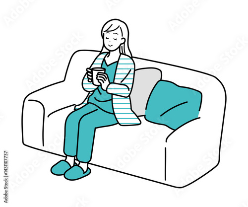 飲み物を飲む女性のイラスト
