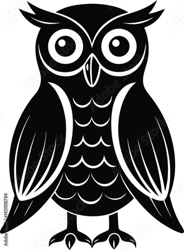 Silhouette of a perched owl with wide eyes minimalistic vector style ideal for wisdom, night or book themed designs