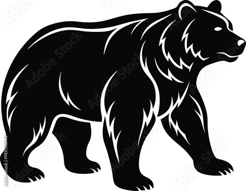 Silhouette of a powerful bear in walking stance minimalistic vector style perfect for forest or nature themed branding