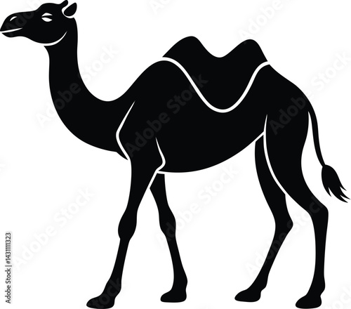Silhouette of a walking camel with hump minimalistic vector style perfect for desert travel or endurance themes