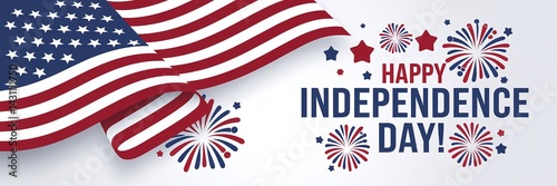 Patriotic Independence Day Tribute with American Flags Waving Against Glowing Sunset ‘INDEPENDENCE DAY – HAPPY 4TH OF JULY’ in White Serif Text Framed by Stars a Subtle Line for Bold Respectful Design