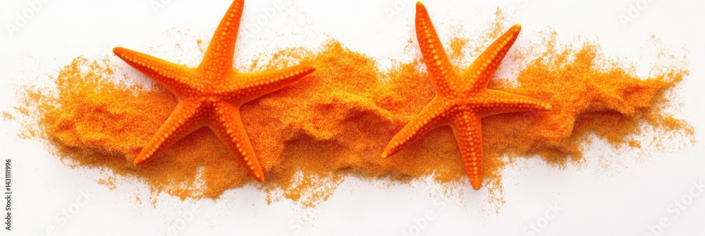 Bright Orange Starfish Resting on Sandy Surface in Top-Down View at Mid-Day Near Coastal Region Generative AI