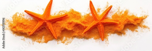 Obraz na płótnie Bright Orange Starfish Resting on Sandy Surface in Top-Down View at Mid-Day Near Coastal Region Generative AI w salonie