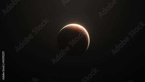 Sci-Fi Wallpaper of Mars Planet in Deep Black Space. Glowing Red Planet Globe with Light Highlight on Surface, Isolated in the Vast Darkness of the Universe photo