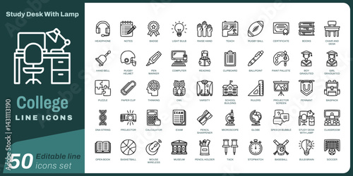 50 set_line icon_study desk with lamp