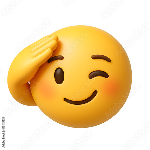 3D saluting emoji with a confident wink and raised hand, ideal for showing respect, greeting, or honor on transparent background
